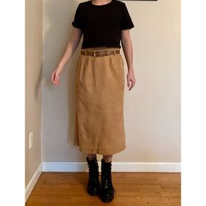 Vintage 100% genuine leather suede midi skirt